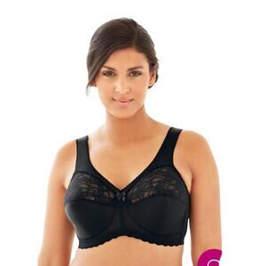 Glamorise 48DD Black Magic Lift Support Wireless Bra Woman Full Figure Lace